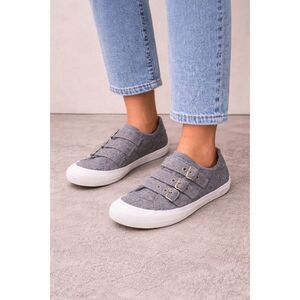 Rocket Dog Gray Triple Strap Slip-On Sneakers | Buckle Detail | Size 7.5